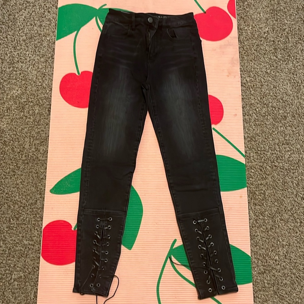 Black Leather Lace Jeggings